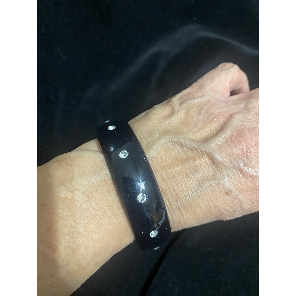Vintage Black Lacquer Bracelet With Rhinestone Accents